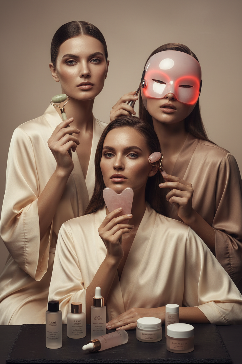 Rhode-Inspired Beauty Models with Skincare Tools